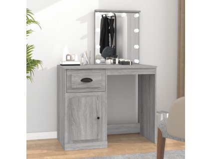 vidaXL Toaletný stolík LED sivý sonoma 90x50x132,5 cm kompozitné drevo