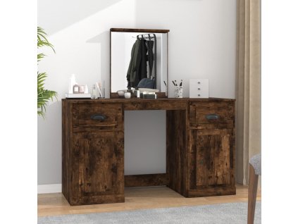 vidaXL Toaletný stolík so zrkadlom dymový dub 130x50x132,5 cm