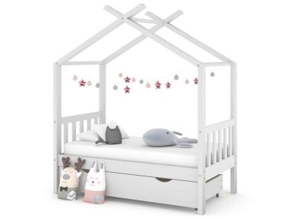 vidaXL Detský posteľný rám so zásuvkou biely borovica 70x140 cm