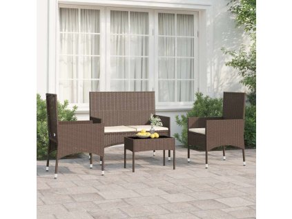 vidaXL 4-dielna záhradná sedacia súprava s vankúšmi hnedá polyratanová