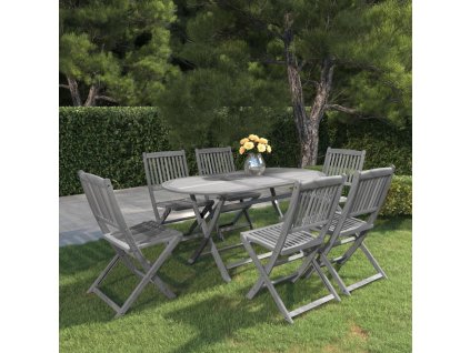 vidalXL 7-dielna záhradná jedálenská súprava sivá akáciový masív
