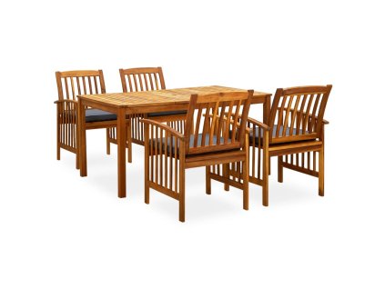 vidaXL 5-dielna záhradná jedálenská súprava s vankúšmi akáciový masív