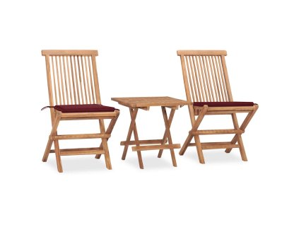 vidalXL 3-dielna skladacia vonkajšia súprava s podložkami tíkový masív