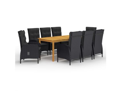 vidaXL 9-dielna záhradná jedálenská súprava čierna
