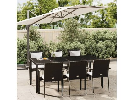 vidaXL 7-dielna záhradná jedálenská súprava a vankúše čierna polyratan