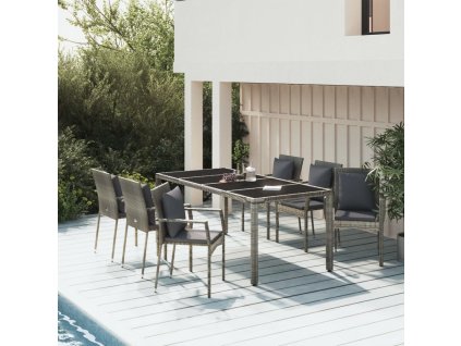 vidaXL 7-dielna záhradná jedálenská sada s podložkami sivá polyratan