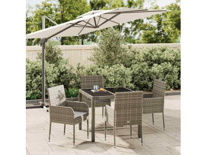 vidaXL 5-dielna záhradná jedálenská sada s podložkami sivá polyratan