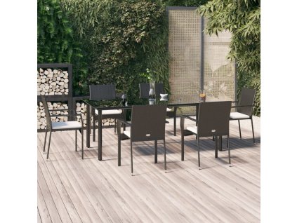 vidaXL 7-dielna záhradná jedálenská súprava a vankúše čierna polyratan