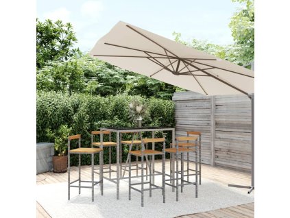 vidaXL 7-dielna záhr. barová súprava sivá polyratan a masívna akácia