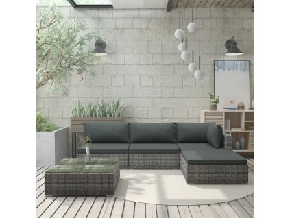 vidaXL 5-dielna záhradná sedacia súprava s vankúšmi sivá polyratanová