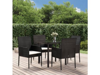 vidaXL 5-dielna záhradná jedálenská súprava a vankúše čierna polyratan