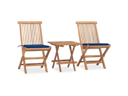 vidalXL 3-dielna skladacia vonkajšia jedálenská súprava+podložky, tík