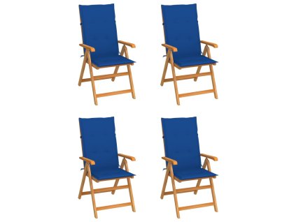 vidaXL Záhradné stoličky 4 ks kráľovské modré podložky teakový masív