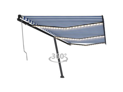 vidaXL Automatická markíza, LED a senzor vetra 600x350 cm, modrá/biela