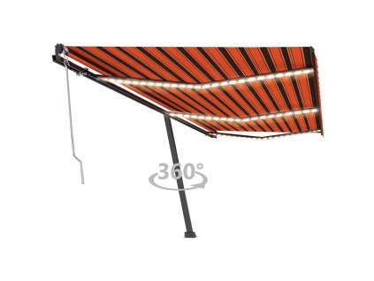 vidaXL Automatická markíza,LED a senzor vetra 600x350cm,oranžová/hnedá