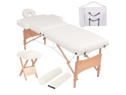 vidaXL Skladací masážny stôl, 2 zóny+stolička, 10 cm hrubá, biela