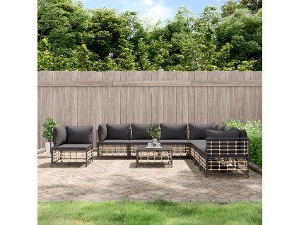 vidaXL 9-dielna záhradná sedacia sada s vankúšmi antracitová polyratan