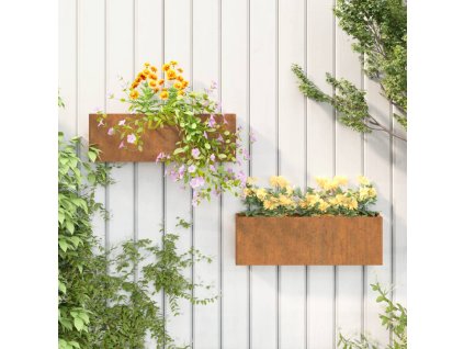 vidaXL Nástenné kvetináče 2 ks, hrdzavé, cortenová oceľ 53x10x17 cm