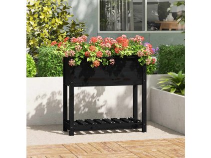 vidaXL Kvetináč s policou čierny 82,5x34,5x81 cm masívna borovica