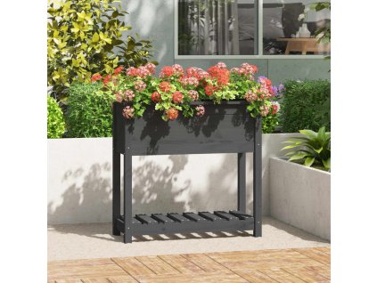 vidaXL Kvetináč s policou sivý 82,5x34,5x81 cm masívna borovica