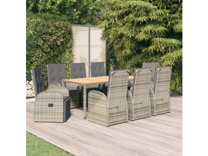 vidaXL 9-dielna záhradná jedálenská sada s podložkami sivá polyratan