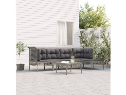vidaXL 6-dielna záhradná sedacia súprava s podložkami polyratan sivá