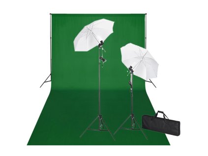 vidaXL Fotografické vybavenie: zelené fotopozadie 600x300cm+osvetlenie