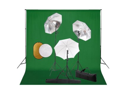 vidaXL Fotografické vybavenie s lampami, dáždnikmi, pozadím a reflektorom