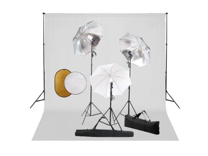 vidaXL Fotografické vybavenie s lampami, dáždnikmi, pozadím a reflektorom
