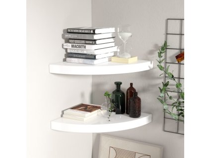 vidaXL Plávajúce rohové police 2 ks, lesklé biele 35x35x3,8 cm, MDF