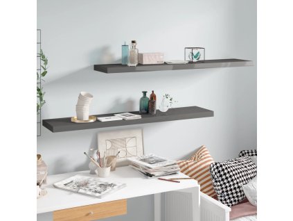 vidaXL Plávajúce nástenné police 2 ks, lesklé sivé 120x23,5x3,8cm, MDF
