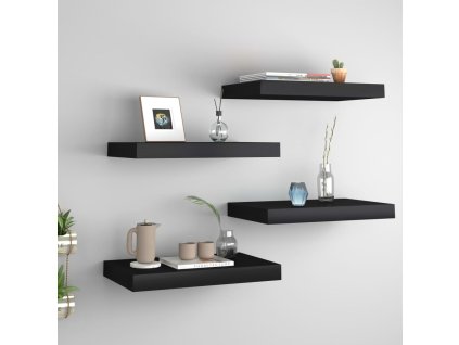 vidaXL Plávajúce nástenné police 4 ks, čierne 40x23x3,8 cm, MDF
