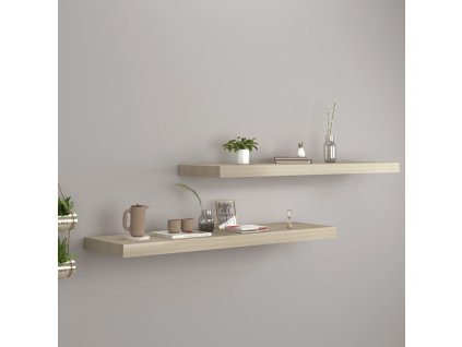 vidaXL Plávajúce nástenné police 2 ks, dubové 90x23,5x3,8 cm, MDF