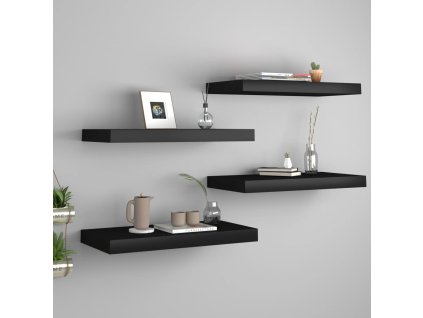vidaXL Plávajúce nástenné police 4 ks, čierne 50x23x3,8 cm, MDF