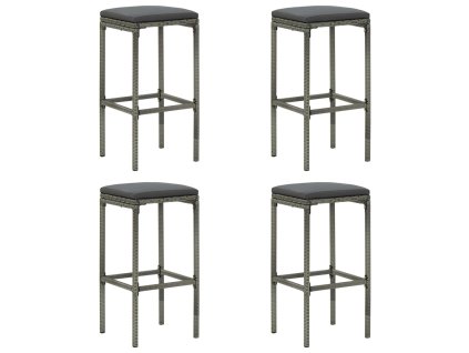 vidaXL Barové stoličky s vankúšmi 4 ks sivé polyratan