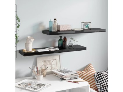 vidaXL Plávajúce nástenné police 2ks, lesklé čierne 90x23,5x3,8cm, MDF