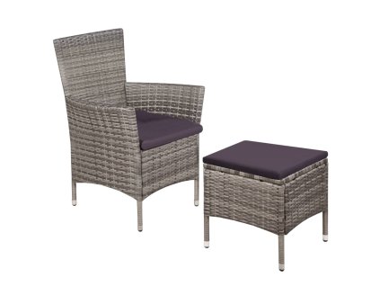 vidaXL Vonkajšia stolička a taburetka s podložkami, polyratan, sivé