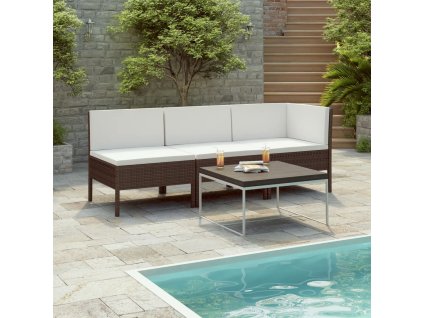 vidaXL 3-dielna záhradná sedacia súprava s podložkami hnedá polyratanová