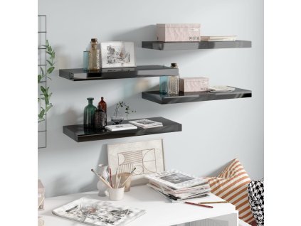 vidaXL Plávajúce nástenné police 4ks, lesklé čierne 60x23,5x3,8cm, MDF