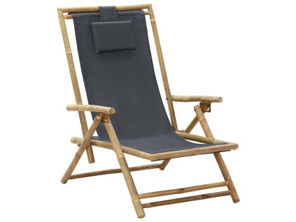 vidaXL Sklápacie relaxačné kreslo tmavosivé bambus a látka