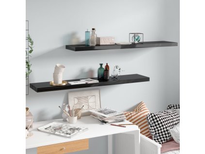 vidaXL Plávajúce nástenné police 2ks, lesklé čierne 120x23,5x3,8cm,MDF