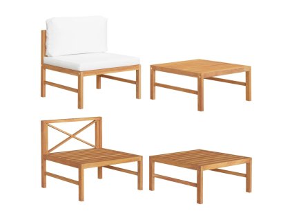 vidaXL 2-dielna záhradná súprava s krémovými podložkami tíkové drevo