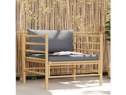 vidaXL Záhradná pohovka s tmavosivými podložkami bambus