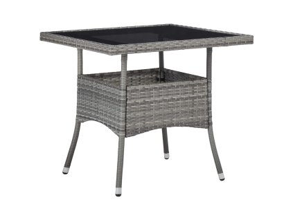 vidaXL Vonkajší jedálenský stôl sivý polyratan a sklo