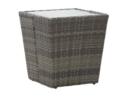 vidaXL Čajový stolík, sivý 41,5x41,5x43 cm, polyratan, tvrdené sklo