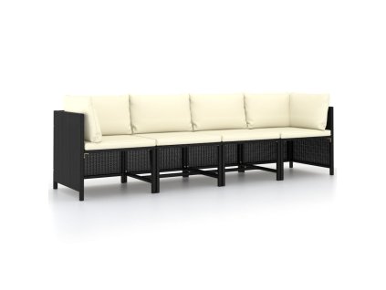 vidaXL 4-miestna záhradná pohovka s podložkami čierna polyratan