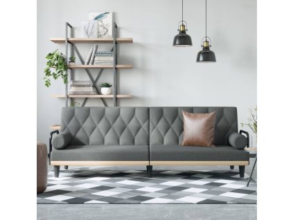 vidaXL Rozkladacia pohovka s opierkami rúk tmavosivá látka