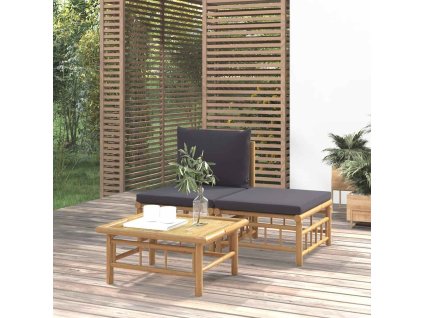 vidaXL 3-dielna záhradná sedacia súprava tmavosivé vankúše bambus