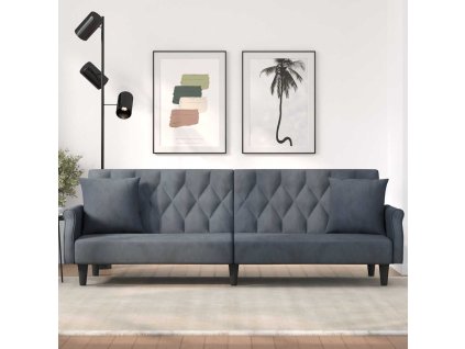 vidaXL Rozkladacia pohovka s opierkami rúk tmavosivá zamat