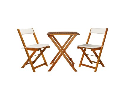 vidaXL 3-dielna skladacia bistro súprava s vankúšmi masívne akáciové drevo